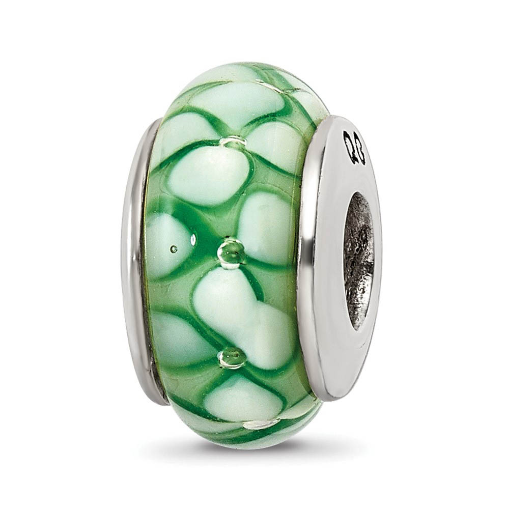 Green Floral Glass Sterling Silver Bead Charm