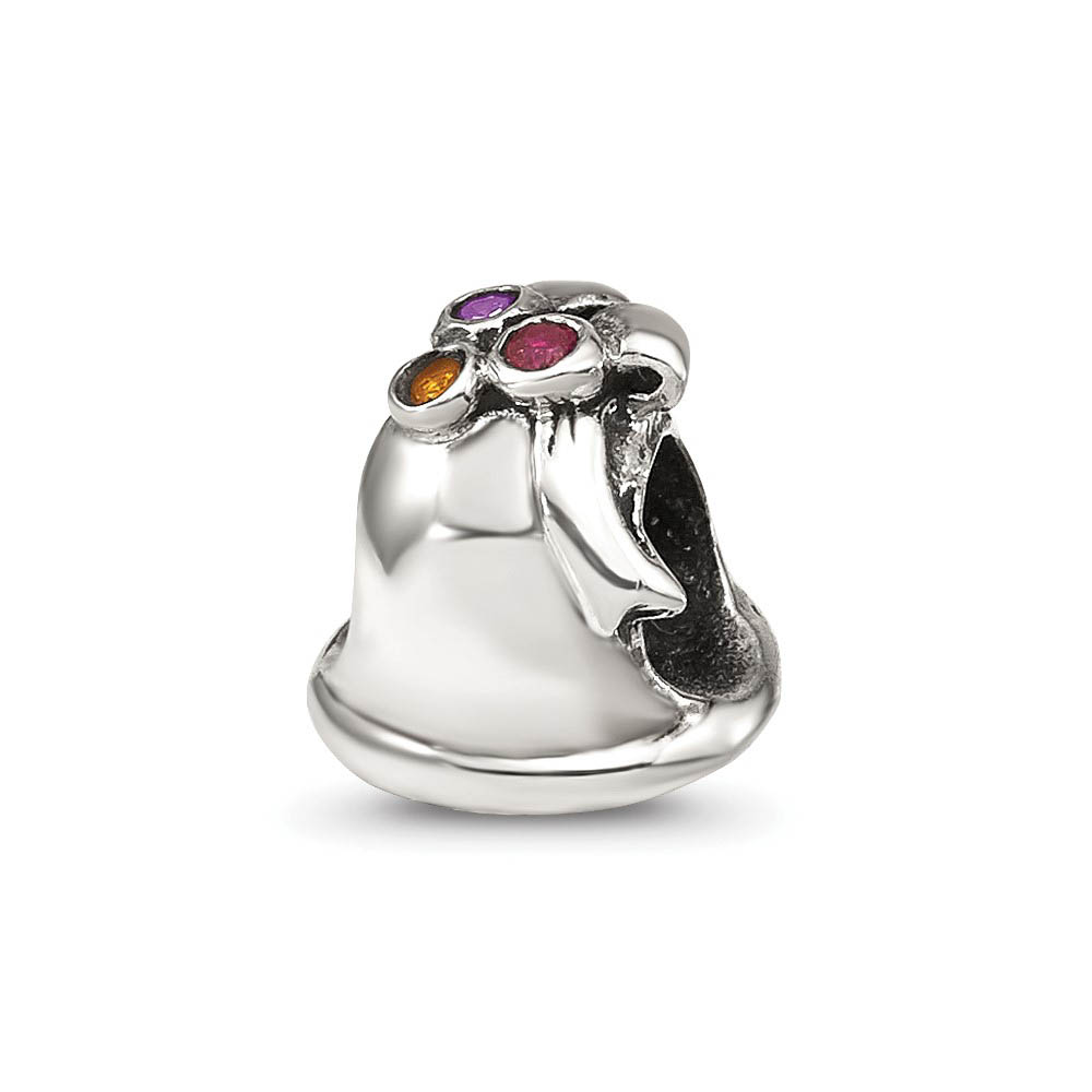 Sterling Silver and CZ Multicolor Festive Bell Bead Charm