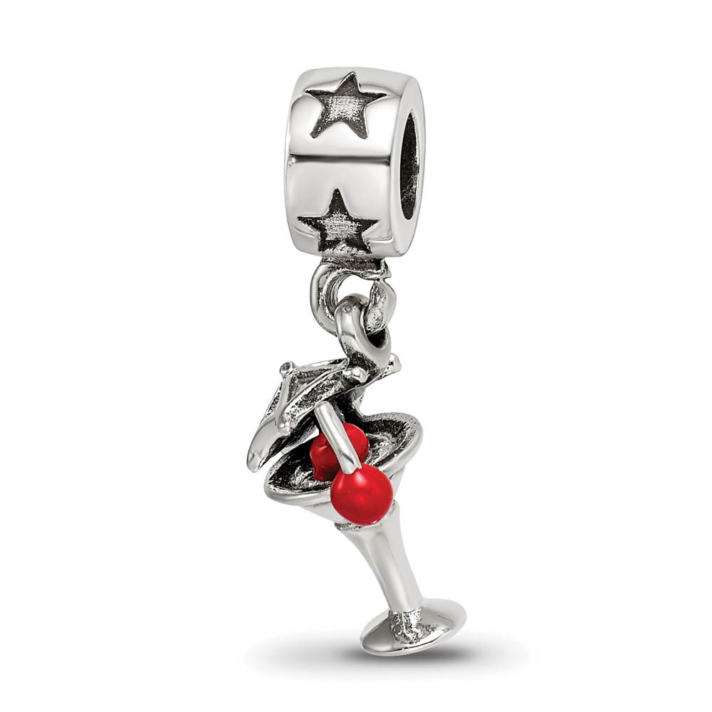 Sterling Silver & Enamel Martini Dangle Bead Charm