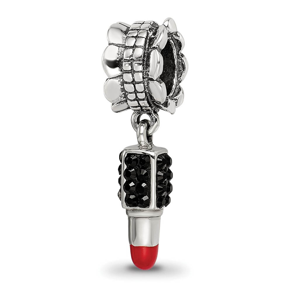 Sterling Silver Red Enamel Lipstick Crystal Dangle Bead Charm