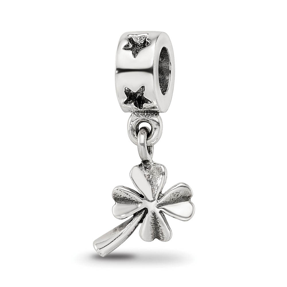Sterling Silver Four Leaf Clover Dangle Bead Charm