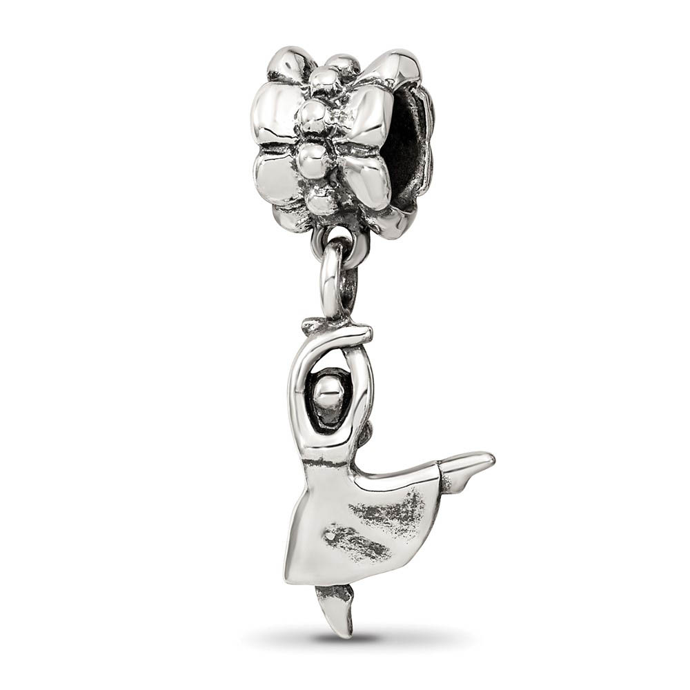 Ballet Dancer Dangle Charm in Silver for 3mm Bead Bracelets