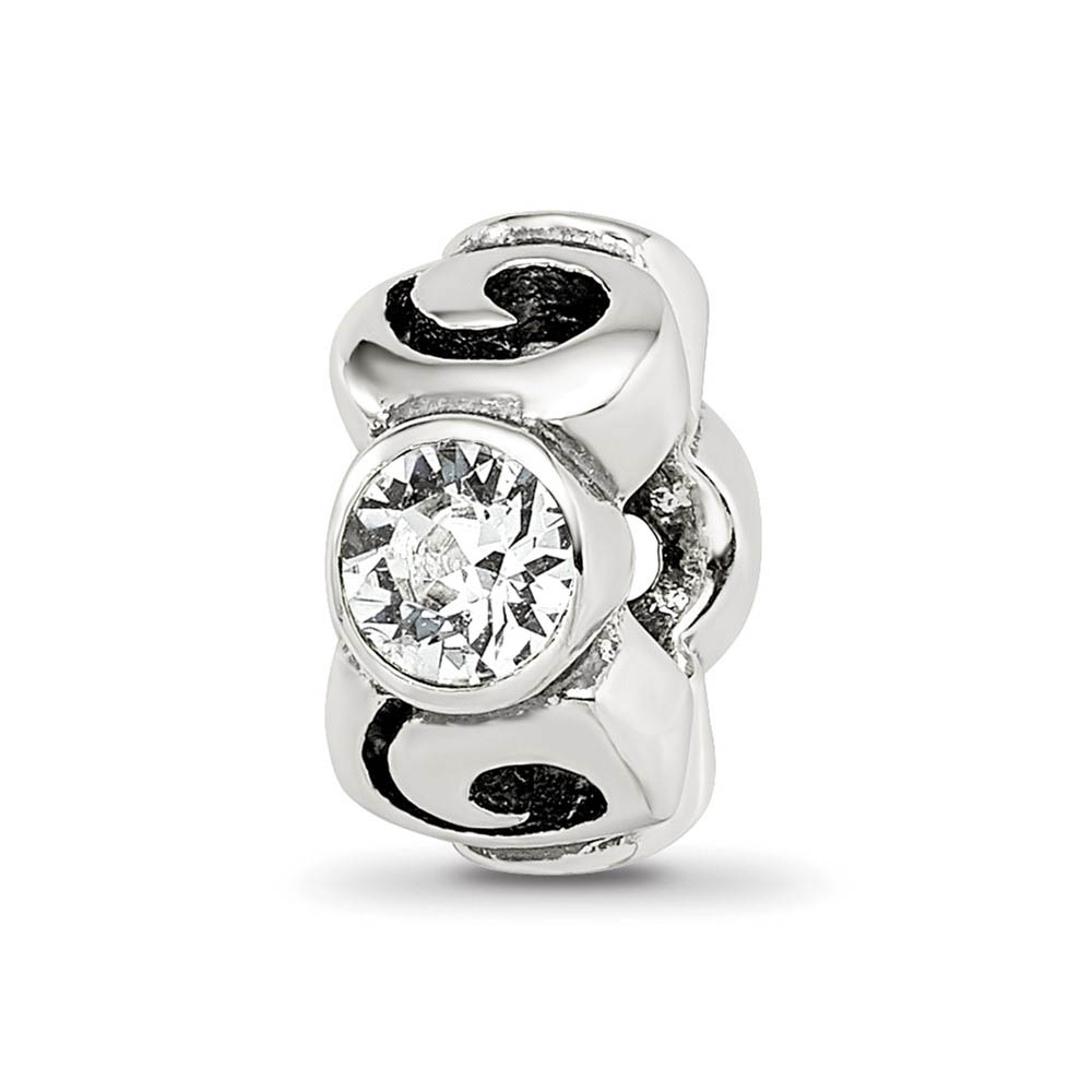 Sterling Silver April Crystal Birthstone, 3-Stone Bead Charm