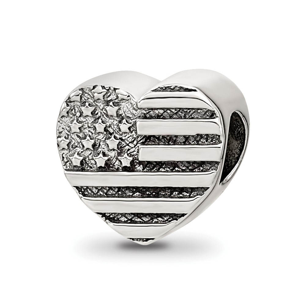 Sterling Silver US Flag Heart Bead Charm
