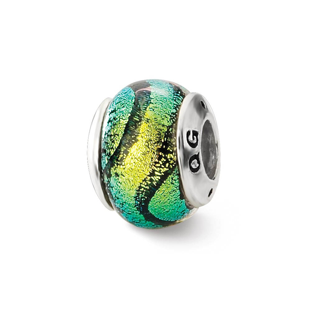 Green Dichroic Glass Sterling Silver Bead Charm