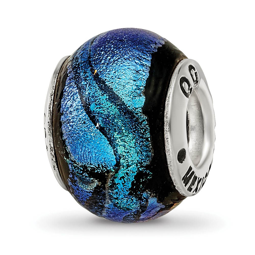 Blue Dichroic Glass Sterling Silver Bead Charm