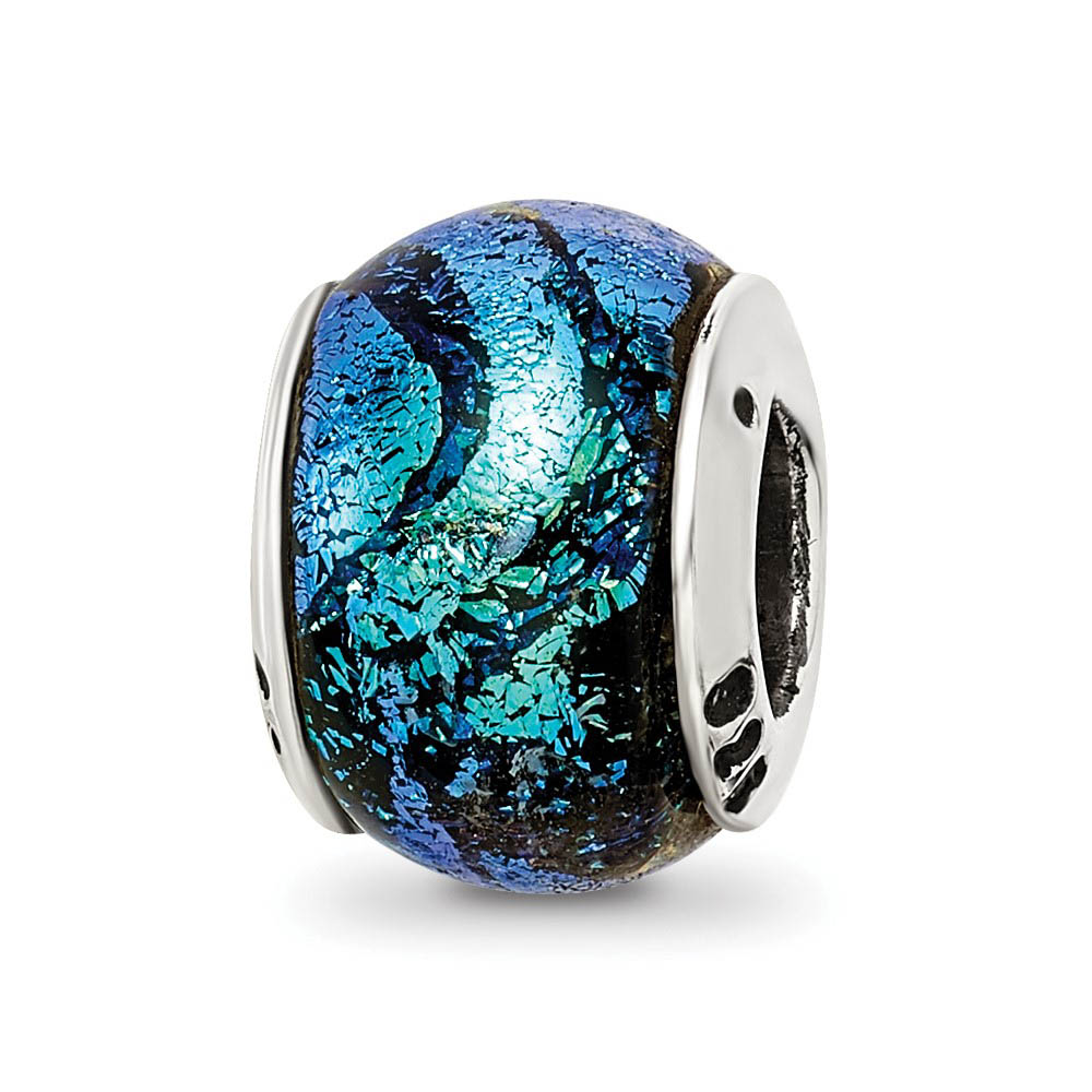 Blue Green Dichroic Glass Sterling Silver Bead Charm