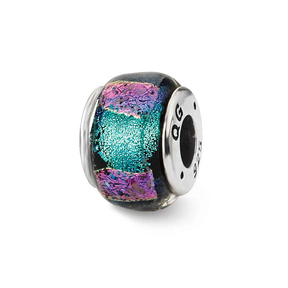 Blue and Purple Dichroic Glass Sterling Silver Bead Charm