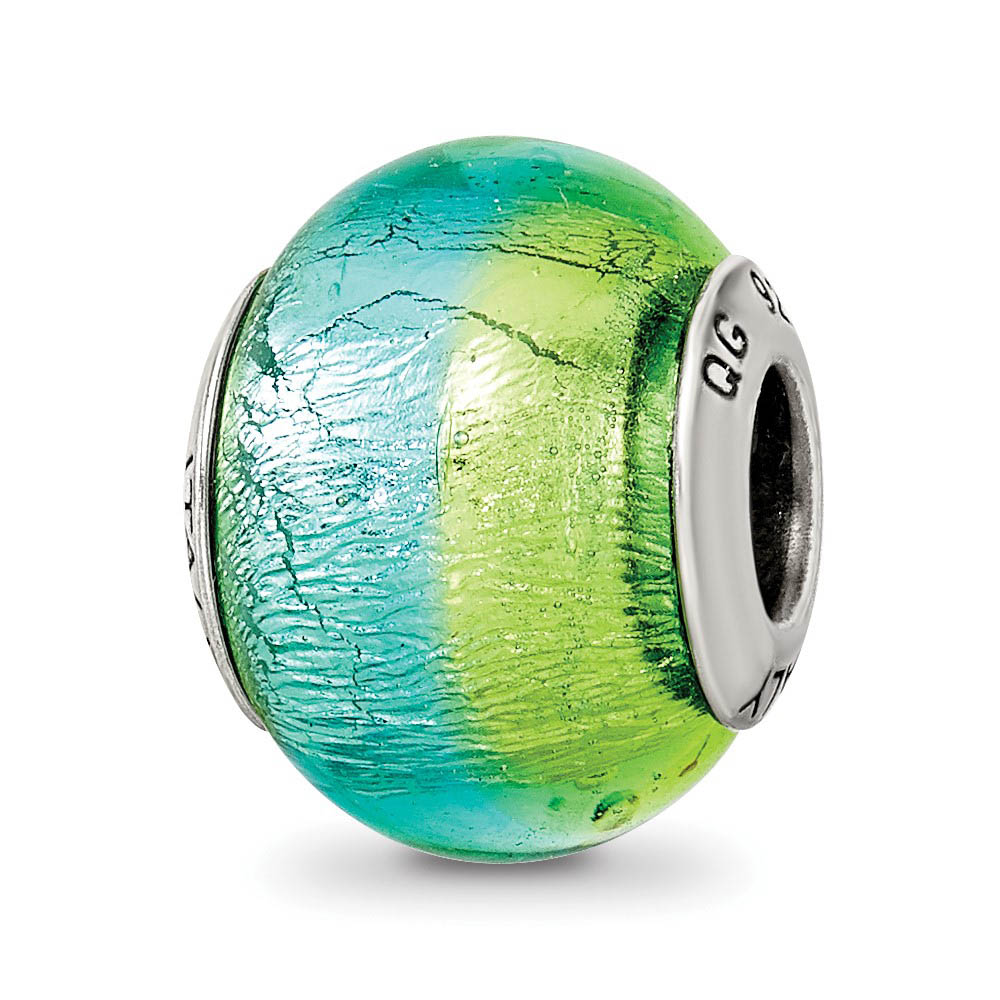 Sterling Silver, Green and Blue Murano Glass Bead Charm