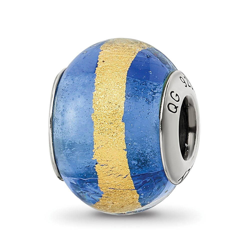 Sterling Silver, Blue and Yellow Striped Murano Glass Bead Charm