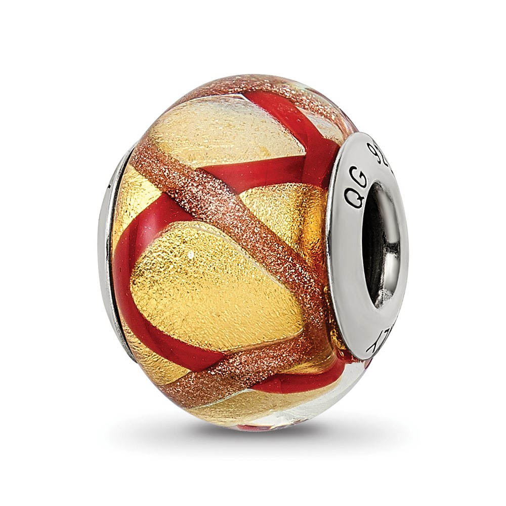 Sterling Silver, Yellow and Red Swirl Murano Glass Bead Charm