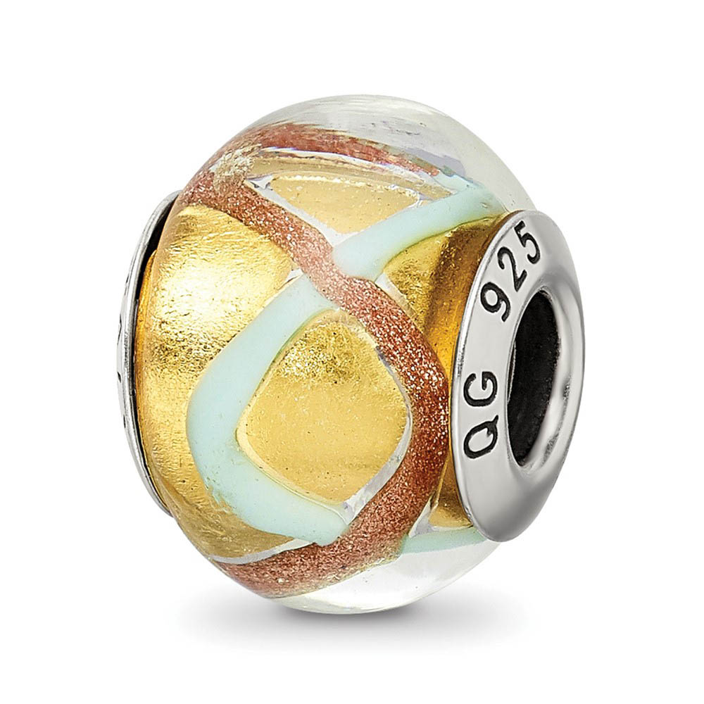 Sterling Silver, Yellow and Light Blue Swirl Murano Glass Bead Charm