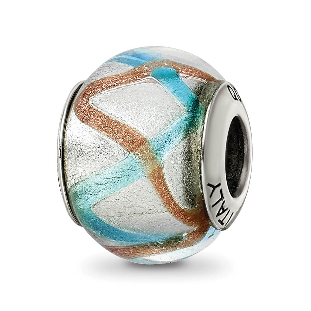 Sterling Silver, Silver, Golden and Blue Murano Glass Bead Charm