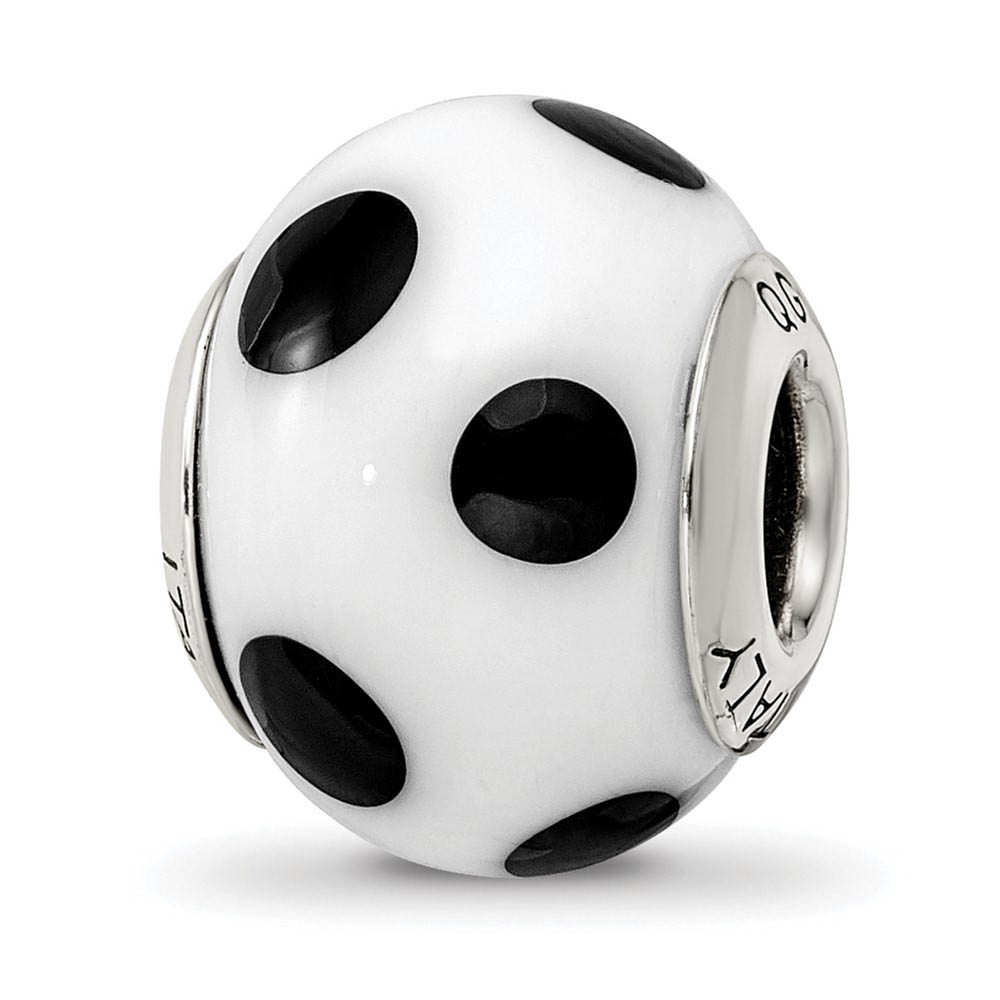 Sterling Silver, White and Black Dotted Murano Glass Bead Charm