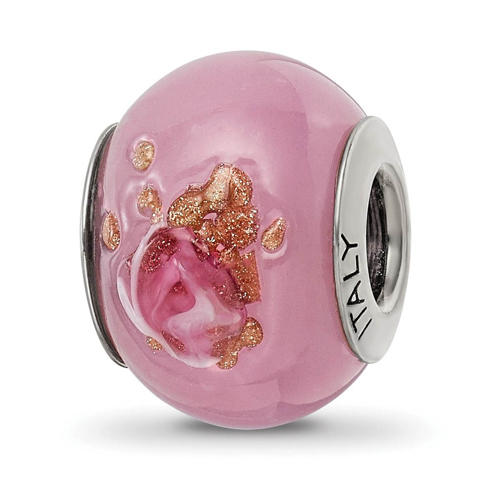 Sterling Silver, Pink, Red and Brown Murano Glass Bead Charm