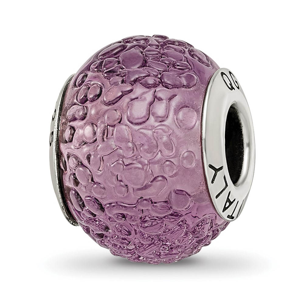 Sterling Silver, Purple Textured Murano Glass Bead Charm