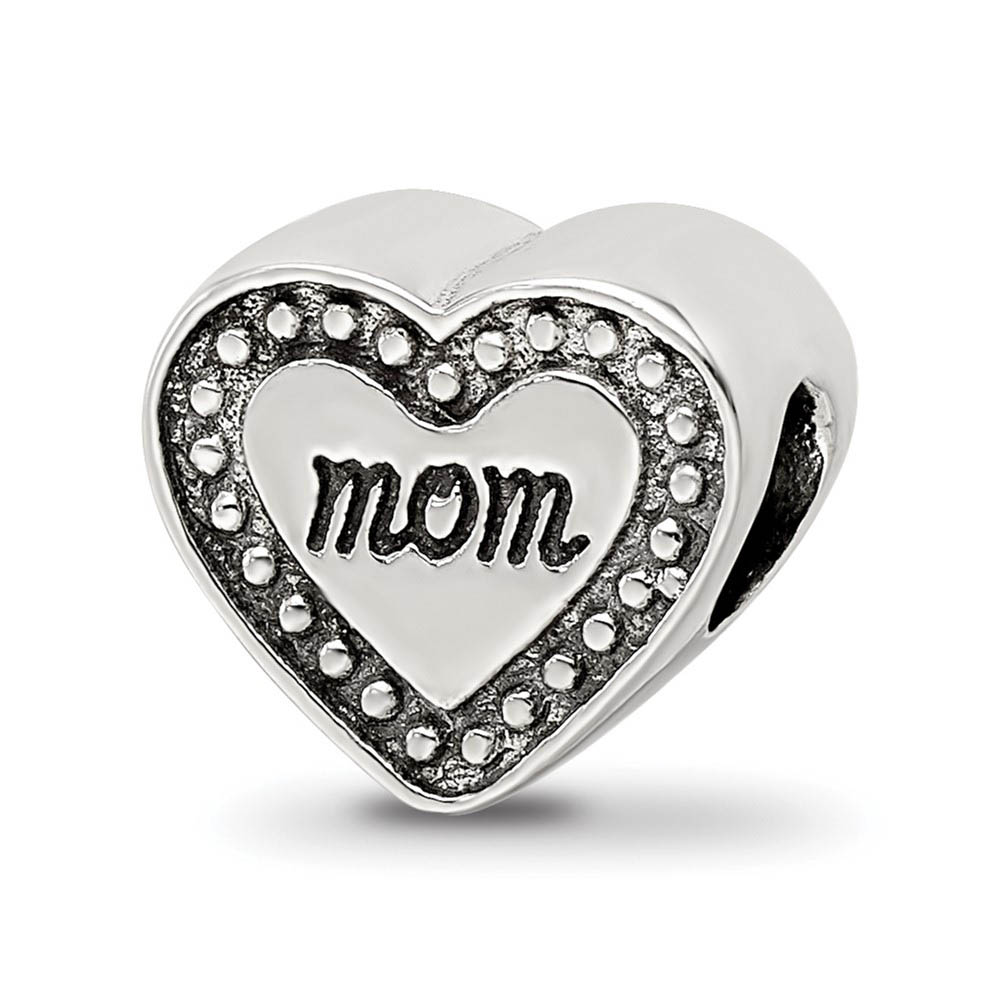 Sterling Silver Mom Heart Bead Charm