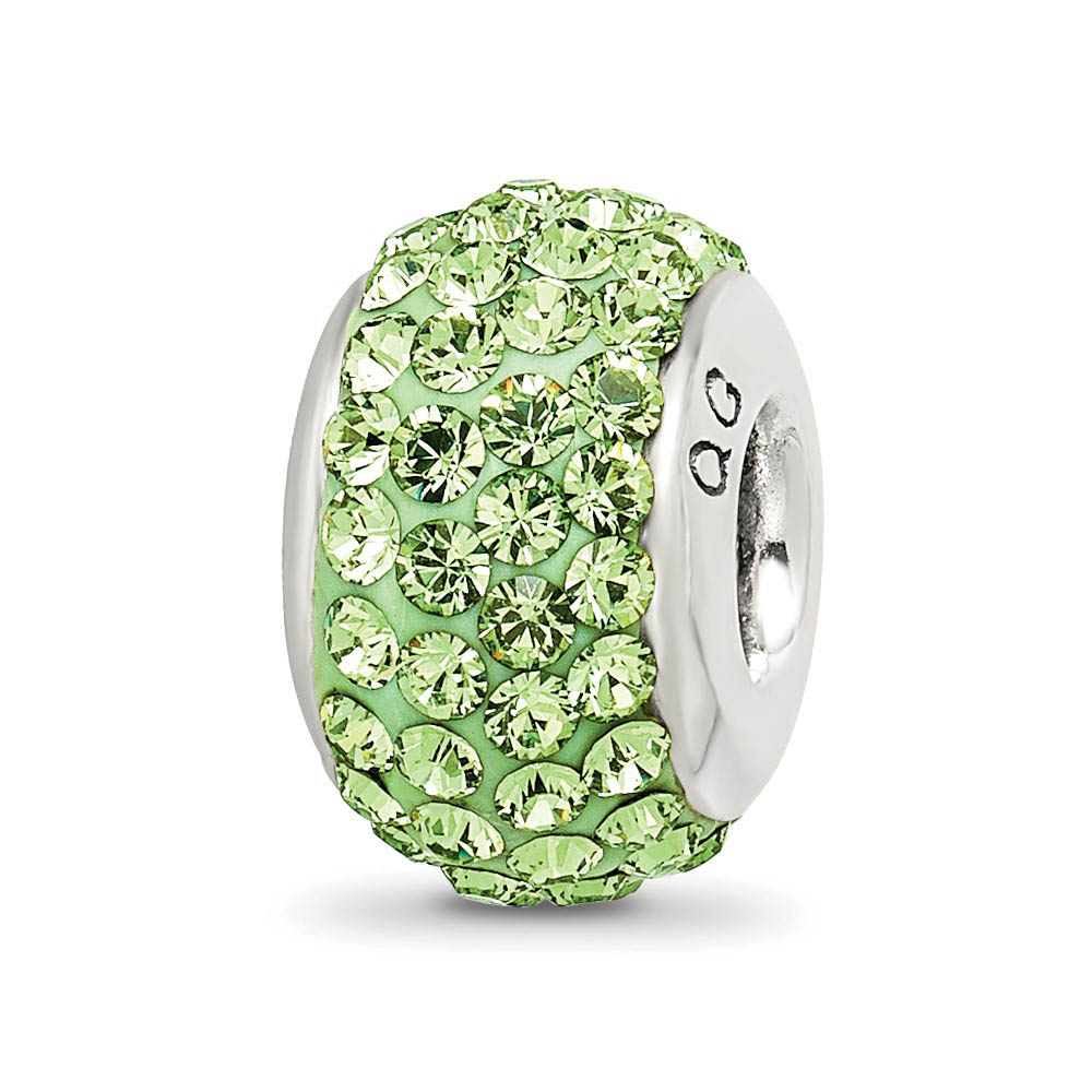 Sterling Silver with Light Green Crystals August Birthstone Bead Charm