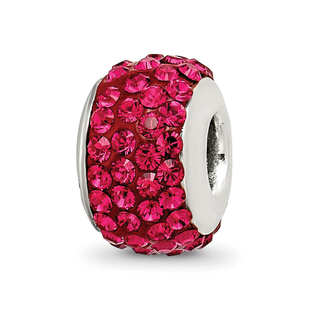 Sterling Silver with Dark Pink Crystals July Birthstone Bead Charm