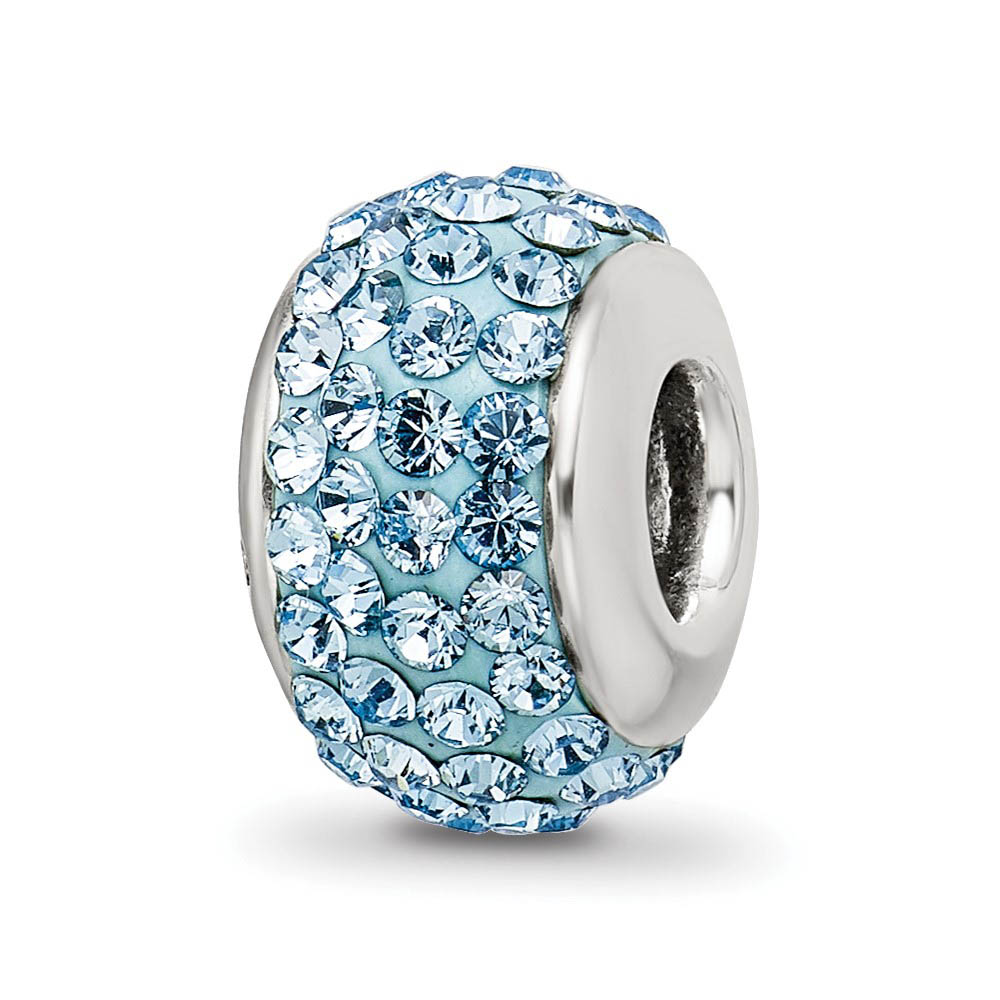 Sterling Silver with Light Blue Crystals March Birthstone Bead Charm