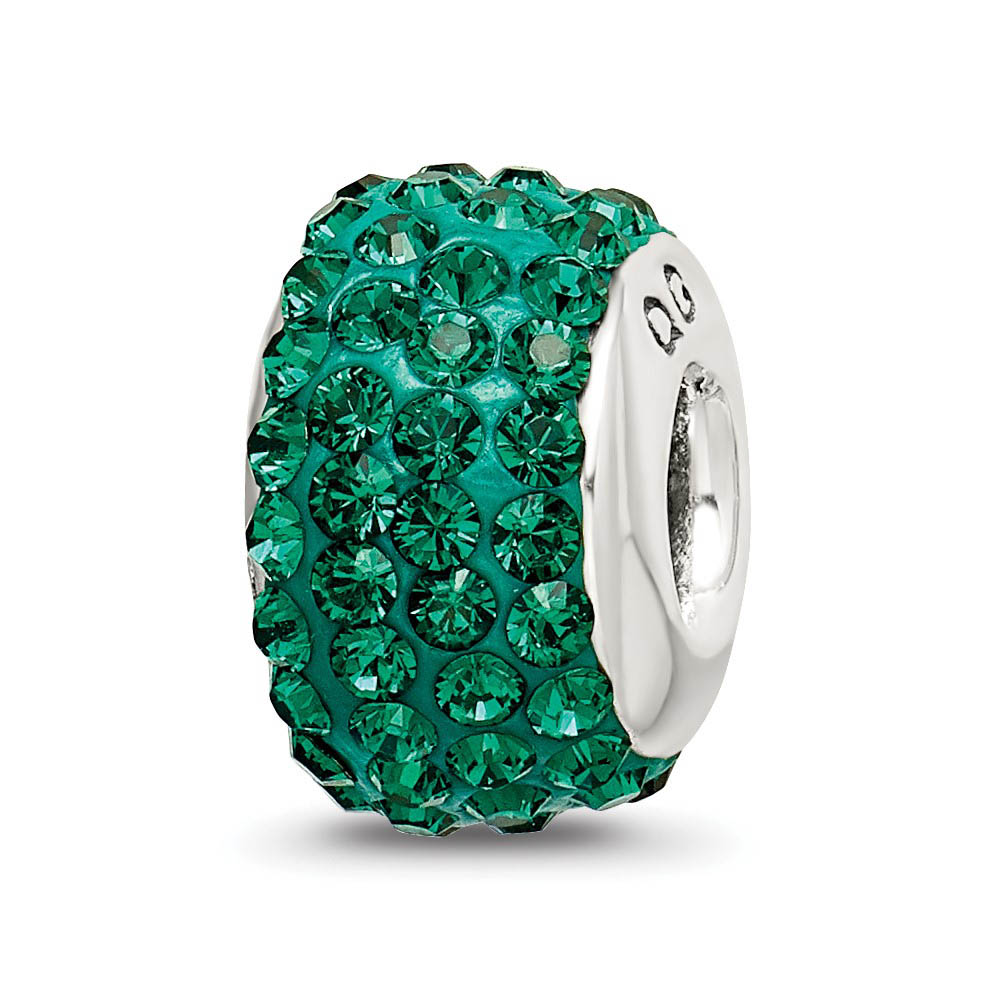 Sterling Silver with Green Crystals May Birthstone Bead Charm
