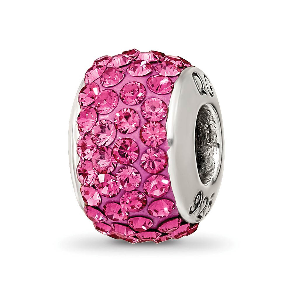 Sterling Silver with Pink Crystals October Birthstone Bead Charm