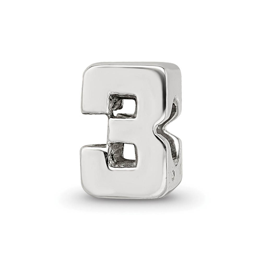 Sterling Silver Block Style, Number 3 Bead Charm