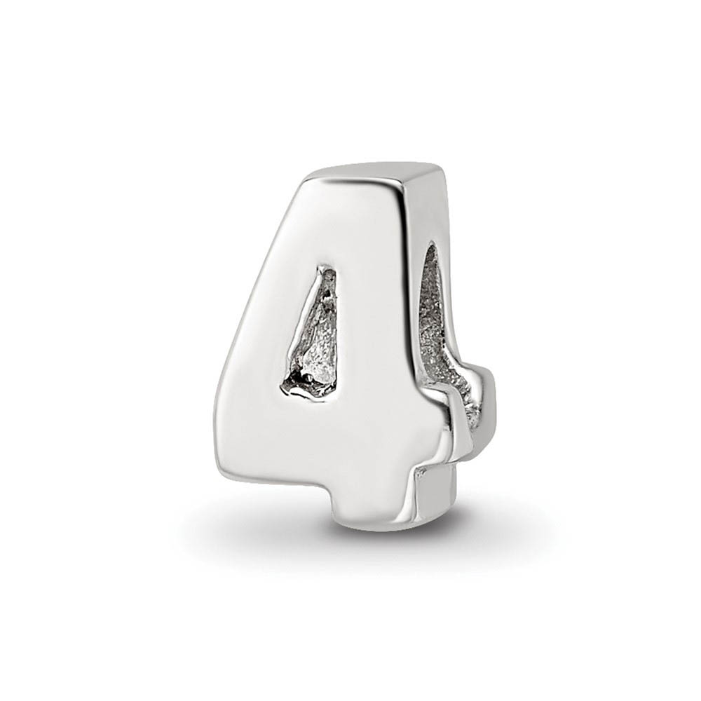 Sterling Silver Block Style, Number 4 Bead Charm