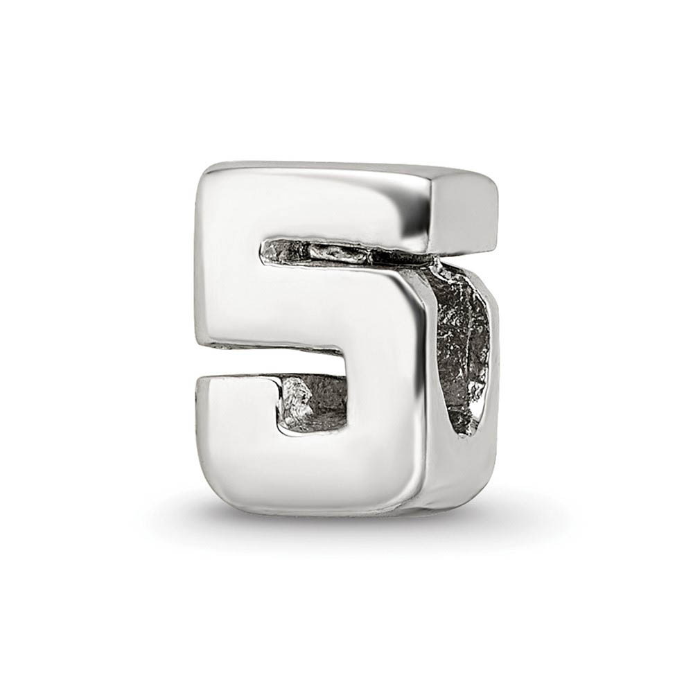 Sterling Silver Block Style, Number 5 Bead Charm