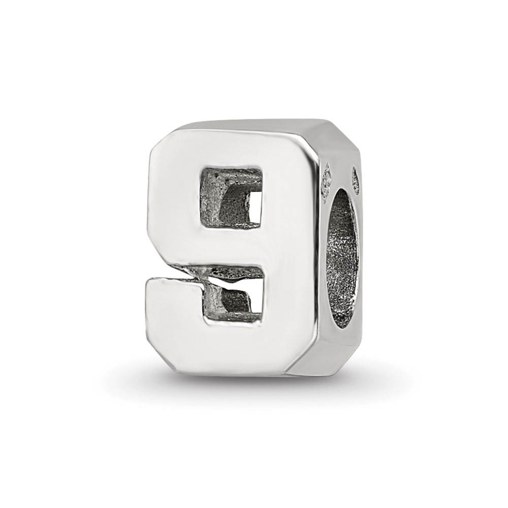 Sterling Silver Block Style, Number 9 Bead Charm