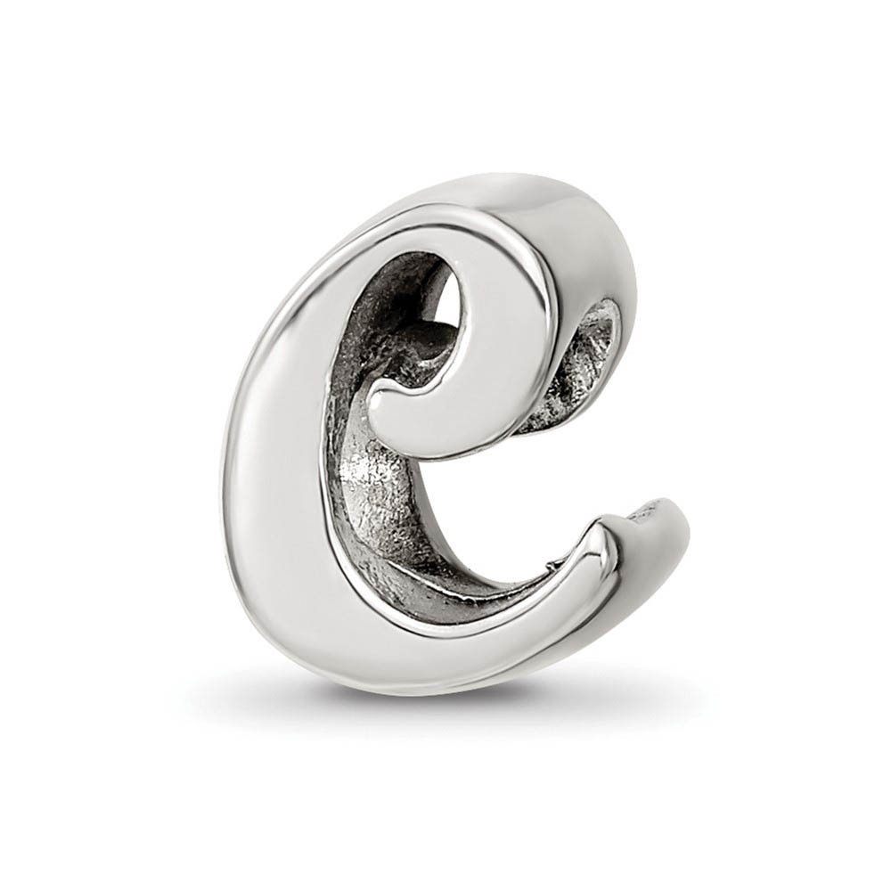 Sterling Silver Script Style, Letter C Bead Charm