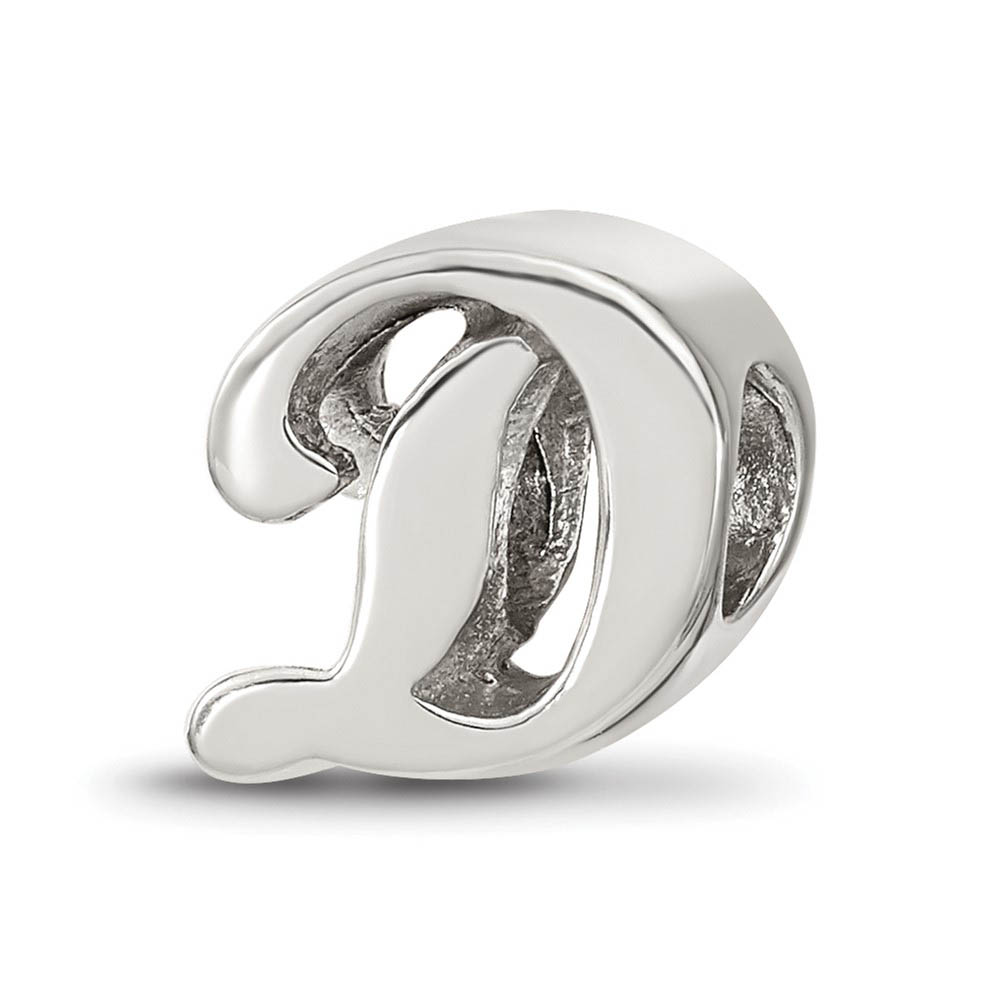 Sterling Silver Script Style, Letter D Bead Charm