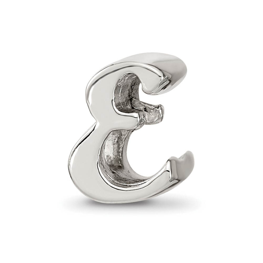 Sterling Silver Script Style, Letter E Bead Charm