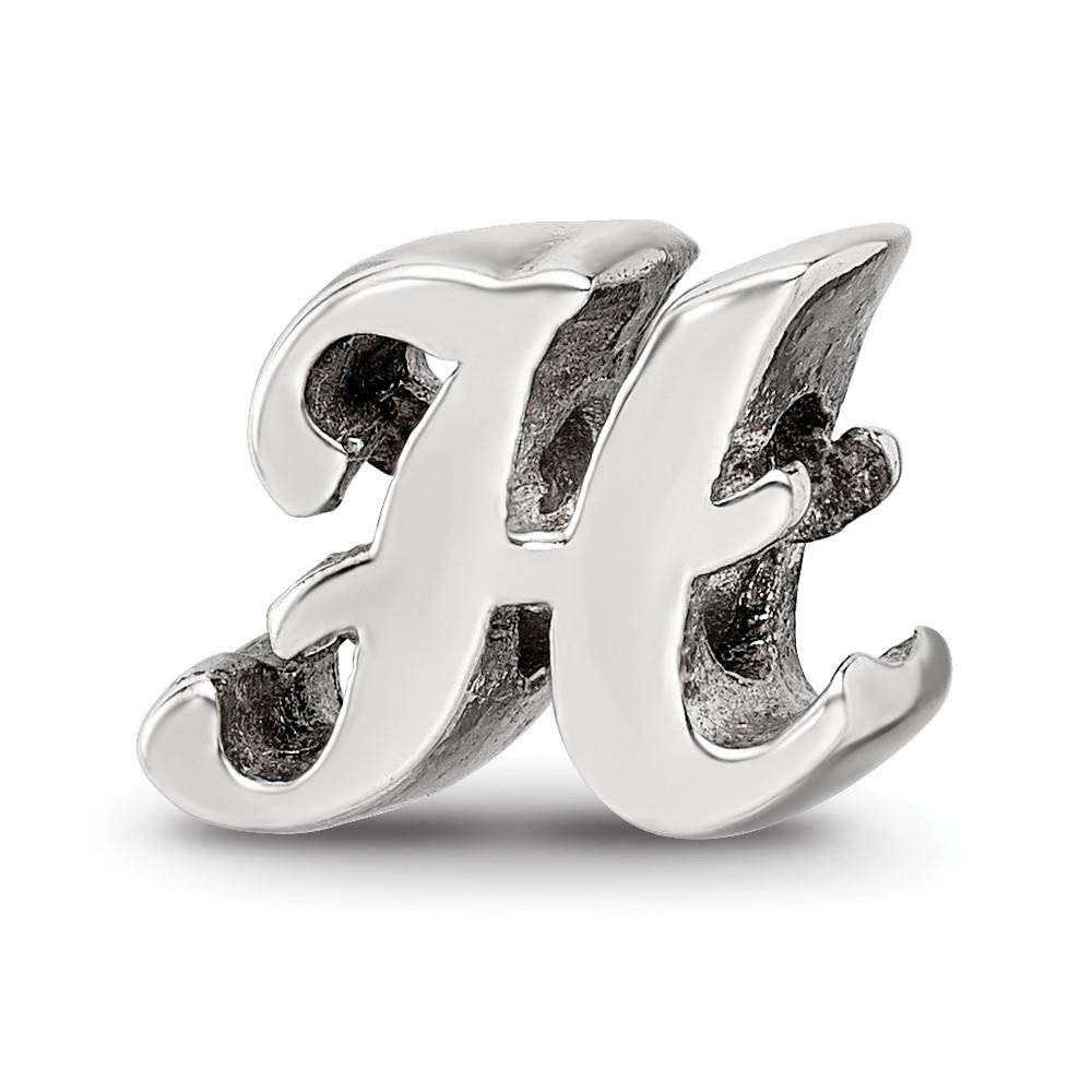 Sterling Silver Script Style, Letter H Bead Charm