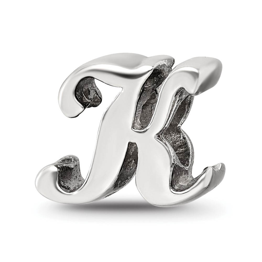 Sterling Silver Script Style, Letter K Bead Charm