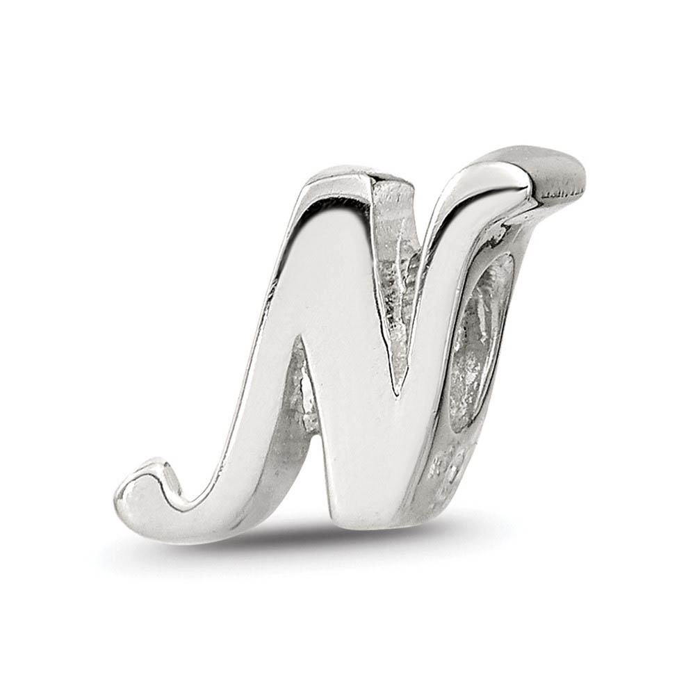 Sterling Silver Script Style, Letter N Bead Charm