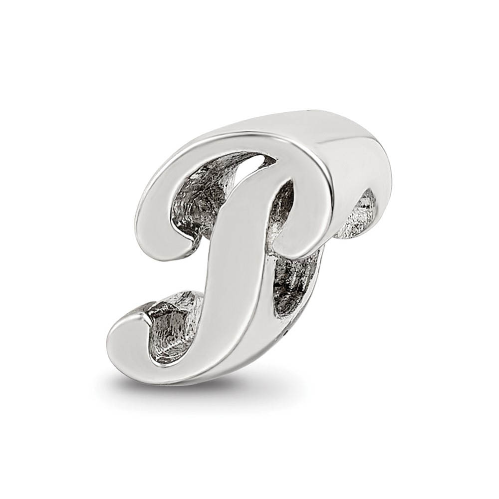 Sterling Silver Script Style, Letter P Bead Charm