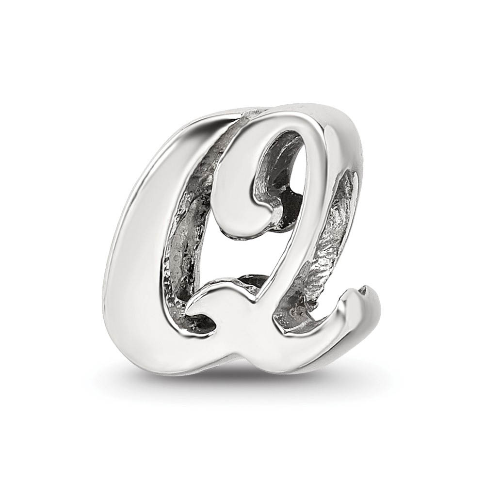 Sterling Silver Script Style, Letter Q Bead Charm