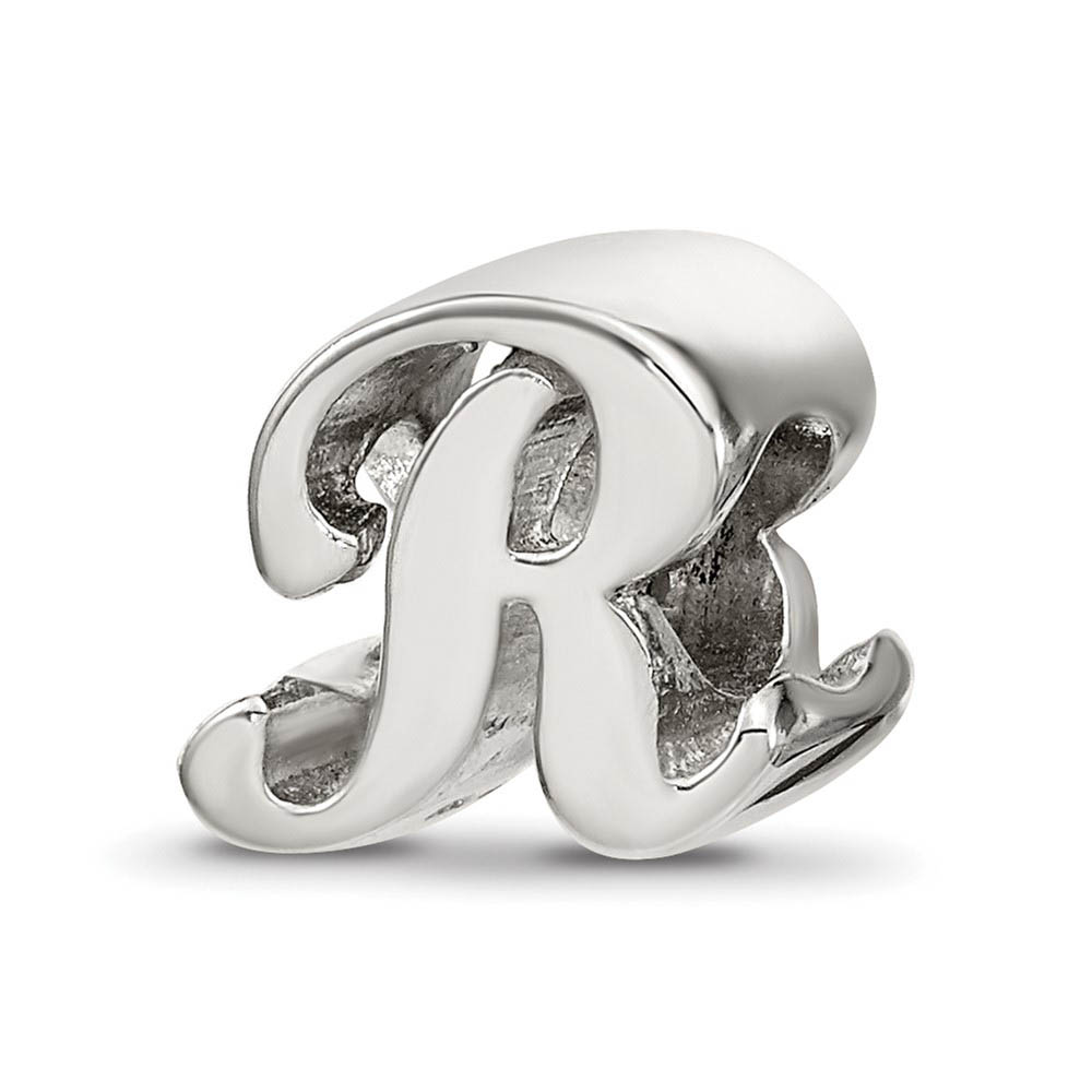 Sterling Silver Script Style, Letter R Bead Charm