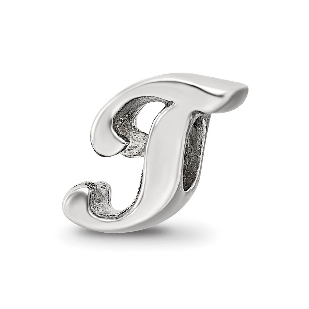 Sterling Silver Script Style, Letter T Bead Charm