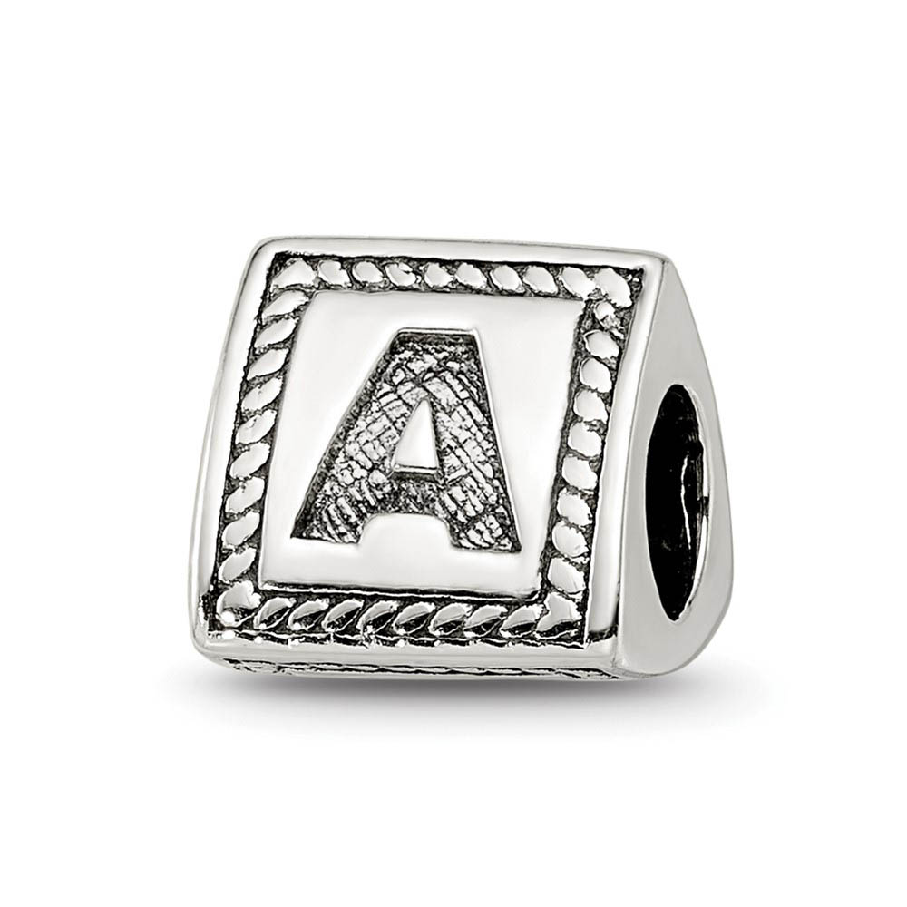 Triangle Block, Letter A Sterling Silver Bead Charm