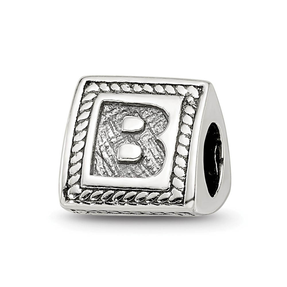 Triangle Block, Letter B Sterling Silver Bead Charm