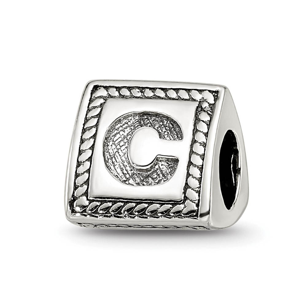 Triangle Block, Letter C Sterling Silver Bead Charm