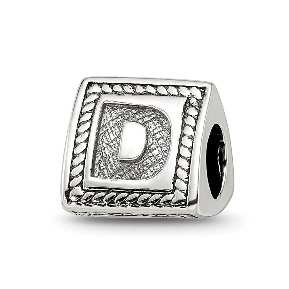 Triangle Block, Letter D Sterling Silver Bead Charm