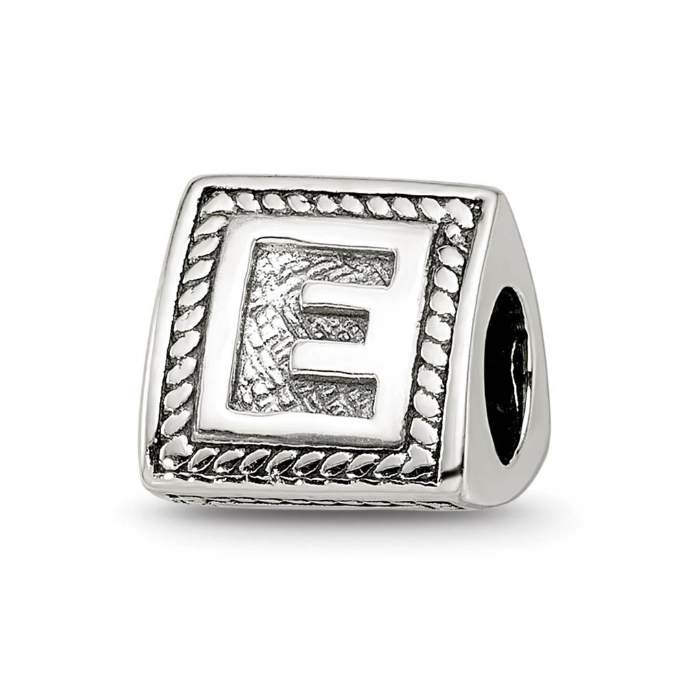 Triangle Block, Letter E Sterling Silver Bead Charm