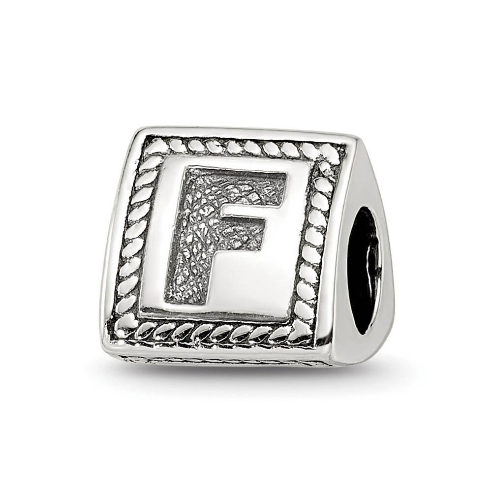 Triangle Block, Letter F Sterling Silver Bead Charm