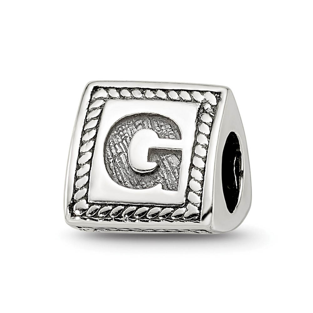 Triangle Block, Letter G Sterling Silver Bead Charm