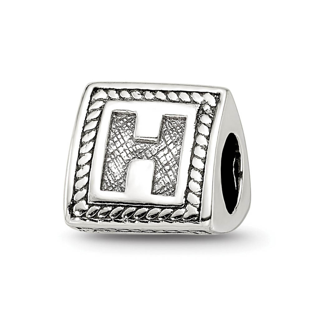 Triangle Block, Letter H Sterling Silver Bead Charm