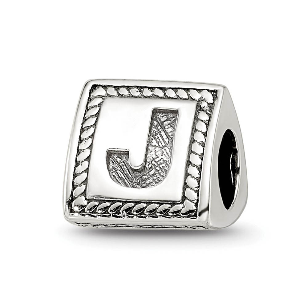 Triangle Block, Letter J Sterling Silver Bead Charm