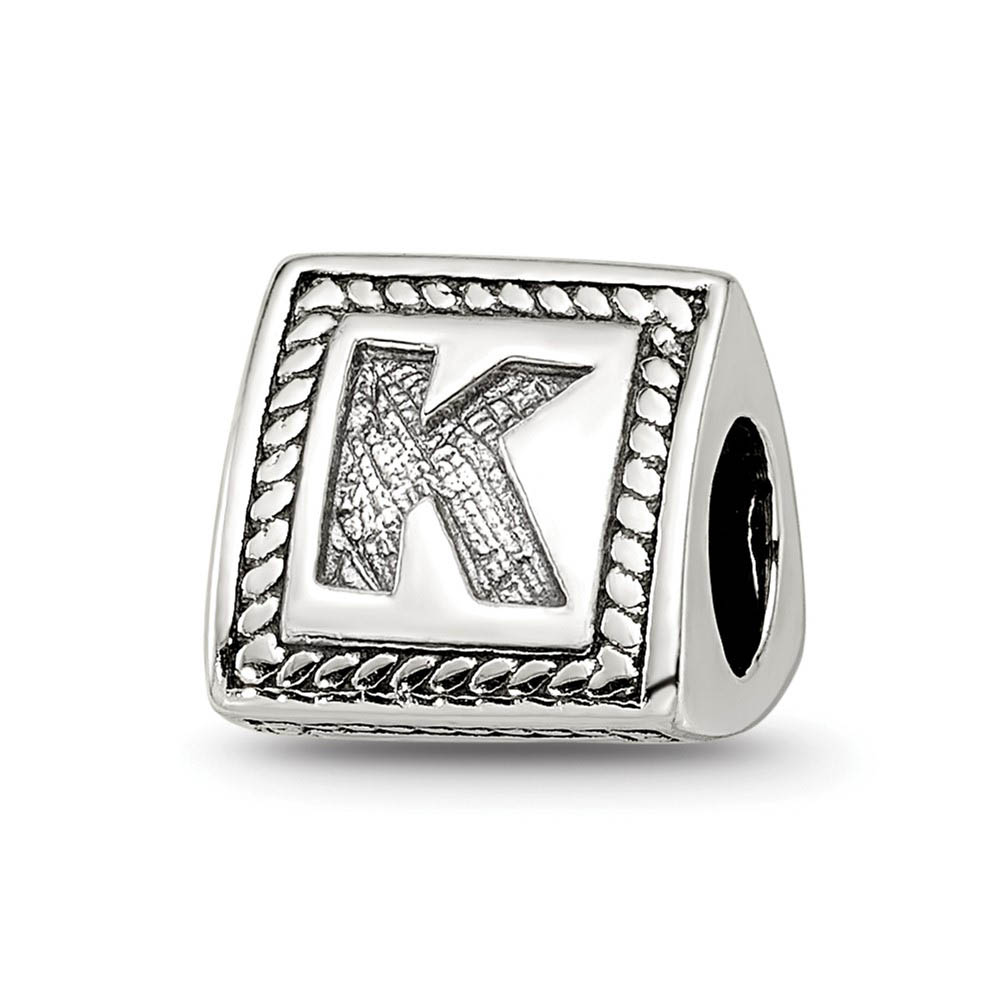 Triangle Block, Letter K Sterling Silver Bead Charm